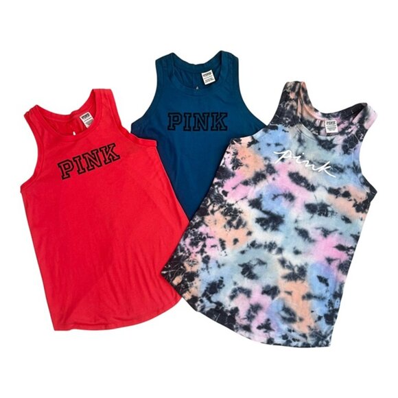 PINK Victoria's Secret Racerback Tanks! Lot of 3, XS, EUC! Red/Blue/Tie Dye - Picture 5 of 8